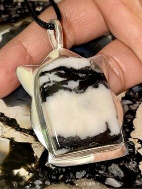 Striking Black & White Matrix Patterns of White Buffalo Turquoise Pendant 2 1/4”